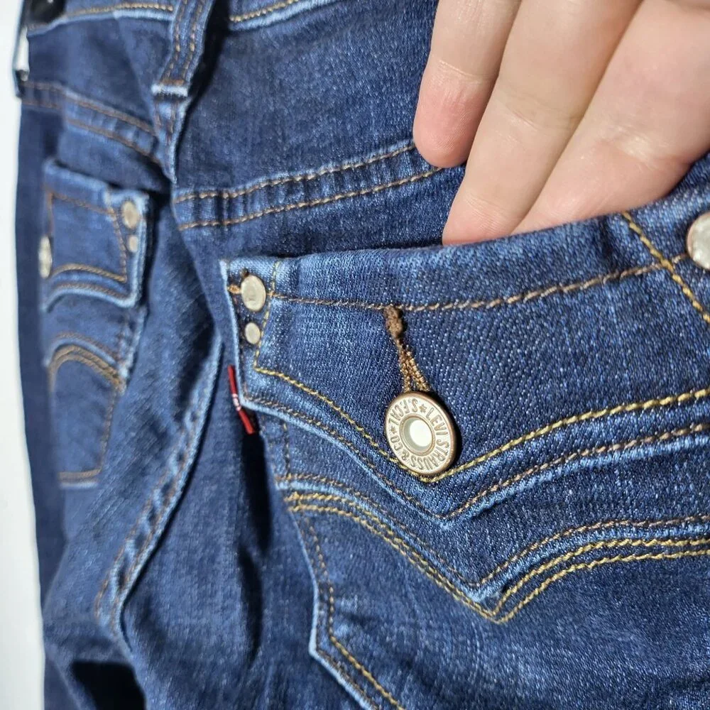 Levi's Womens 505 Straight Leg Dark Wash Mid Rise‎ Denim Blue Jeans 27/30 Casual